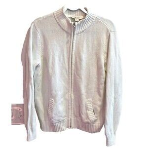 Vtg 90s Tog Shop White Zip Cardigan Large Women's Pockets Mock Neck Sweater
